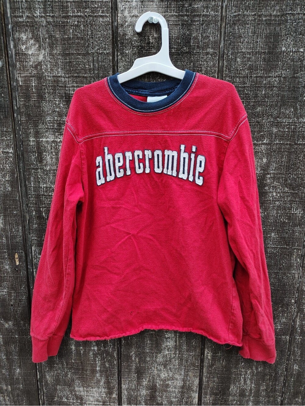 Vintage Y2K Abercrombie Long Sleeve Ringer Tee Red Distressed Grunge Top